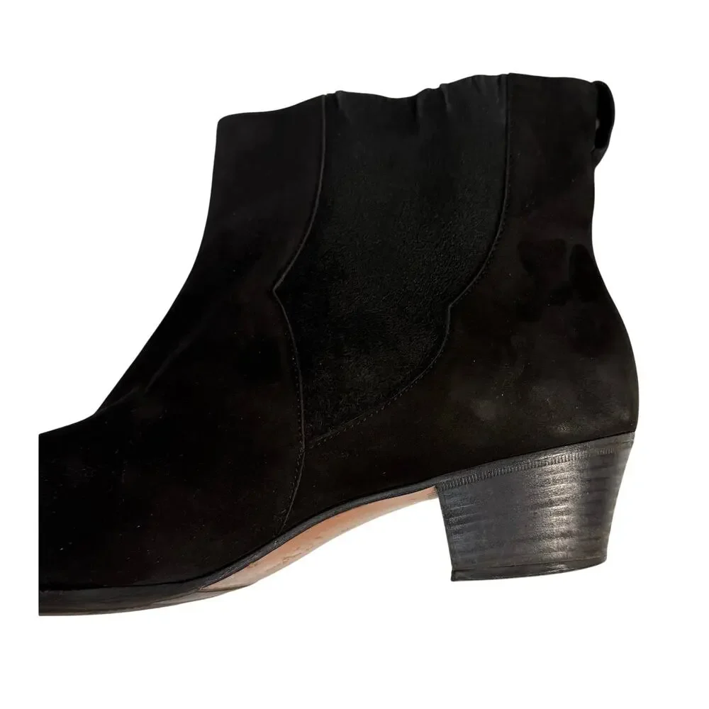 Ferragamo Bootie Black Suede Pull On Stack Heel